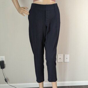 Garnet Hill Pull-on Pants Soft Medium Navy Blue Comfy Front Seam Trouser